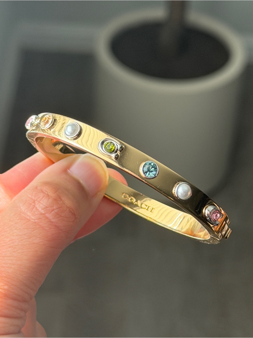 Coach Pegged Pearl And Stone Hinged Bangle
